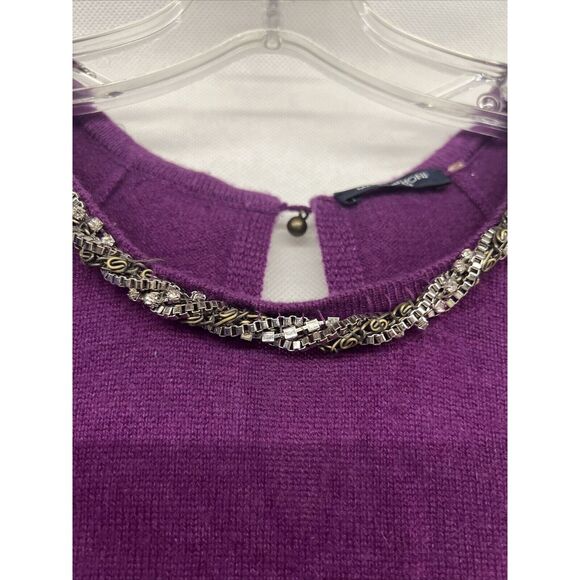 Womens Designer Magaschoni Purple Short sleeve cashmere sweater metal rhinestone - Picture 4 of 7
